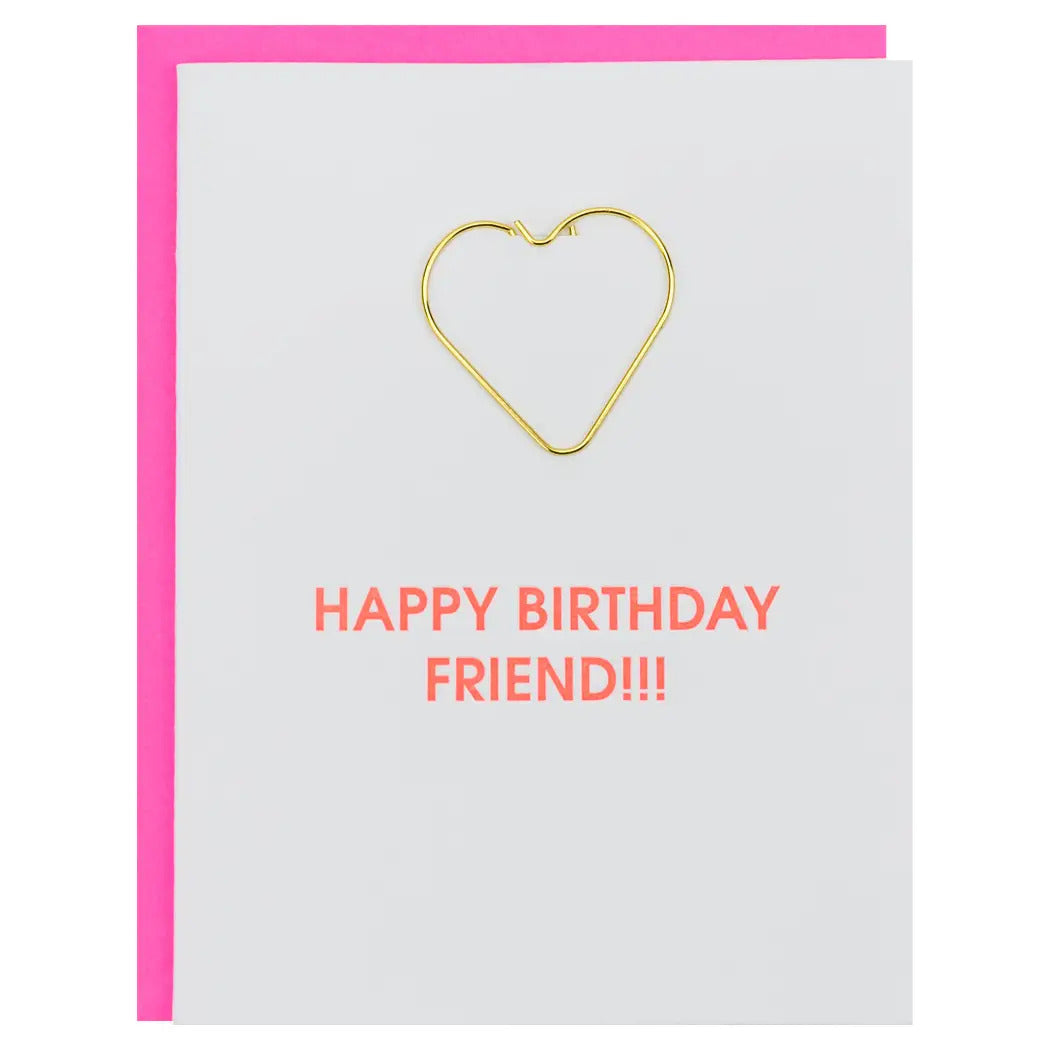 Chez Gagne Happy Birthday Friend - Heart Paper Clip Letterpress Card