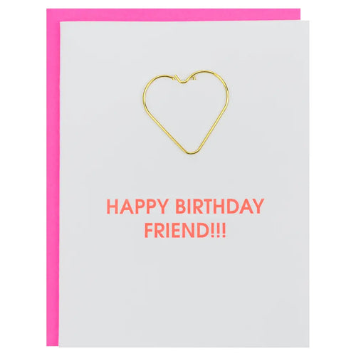 Chez Gagne Happy Birthday Friend - Heart Paper Clip Letterpress Card