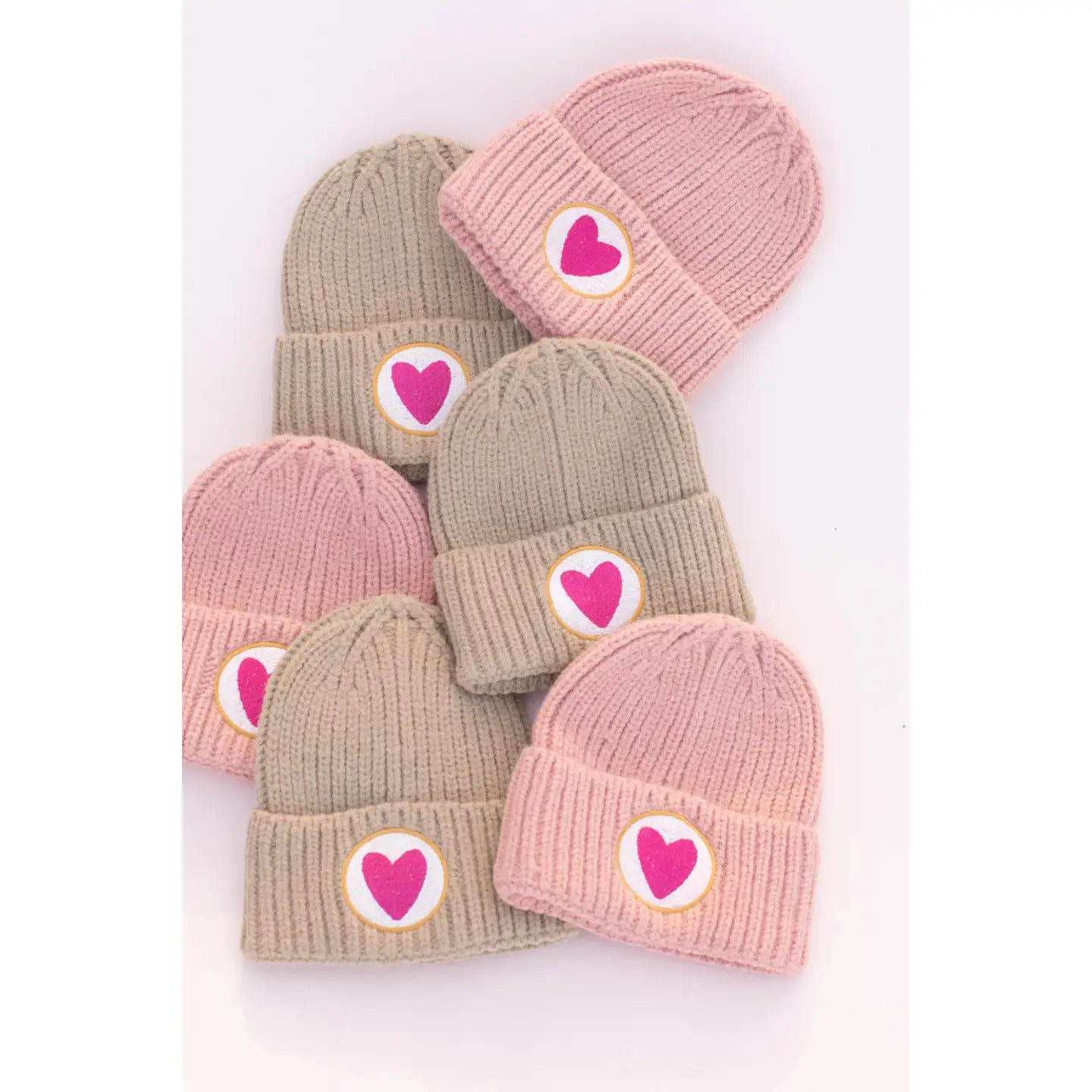 Valentine's Kids Heart Knit Beanie Blush