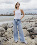 High Rise Drawstring Waistband Wide Leg Jeans