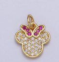 24K Gold Filled Micro Paved Cz Fuchsia-Bowed Mouse Kid's Charm