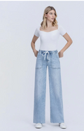 Flying Monkey High Rise Drawstring Waistband Wide Leg Jeans