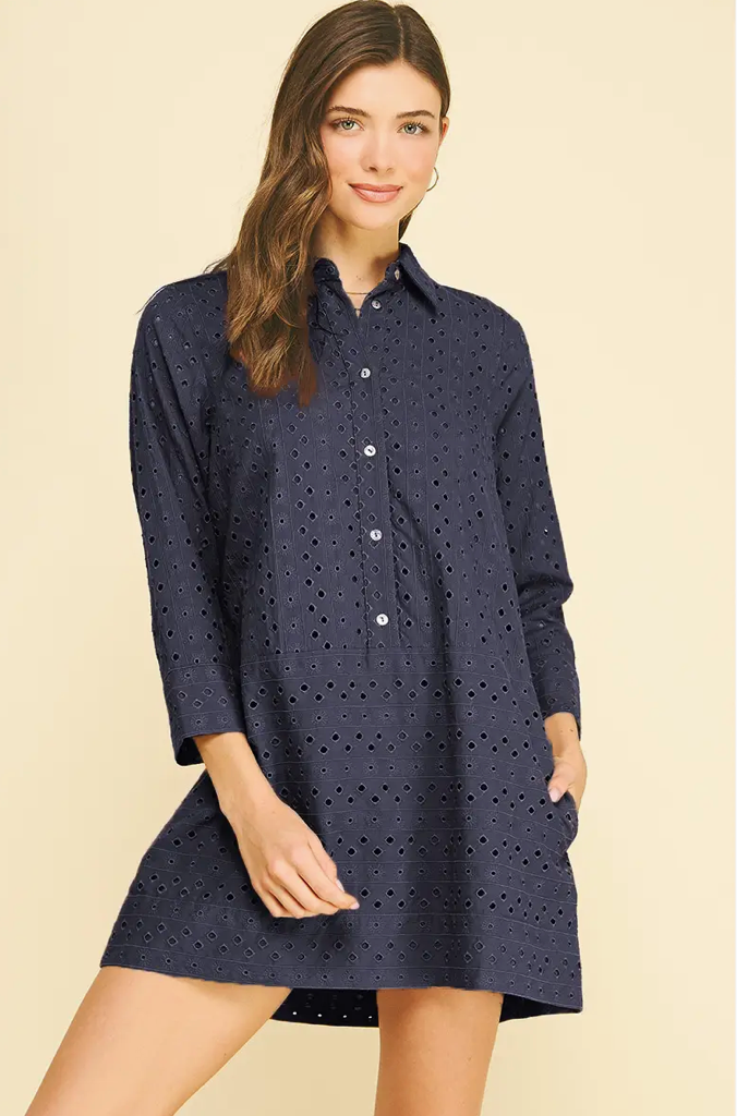 Pinch Eyelet Detailed Mini Dress