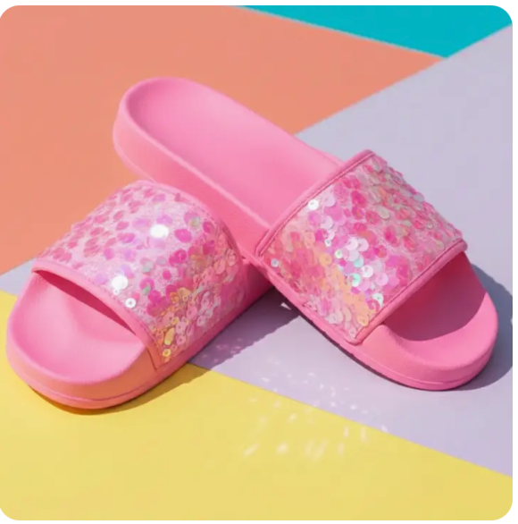 Mia Belle Pink Lagoon Sparkle Slide Sandals
