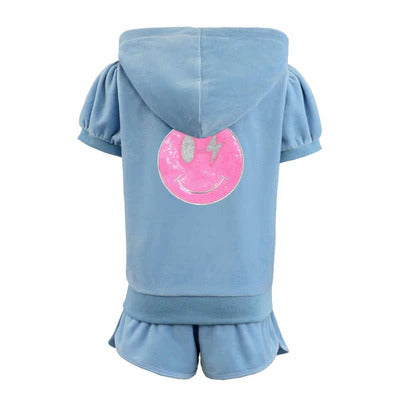 Lola & The Boys Velour Emoji Patch Short Set