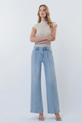 Flying Monkey High Rise Cut Seam Detail Light Wash Wide Jeans