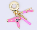 24K Gold Filled 16mm Pink Hair Blower, Straightener, & Comb Beauty Set Rondelle Drop Charm