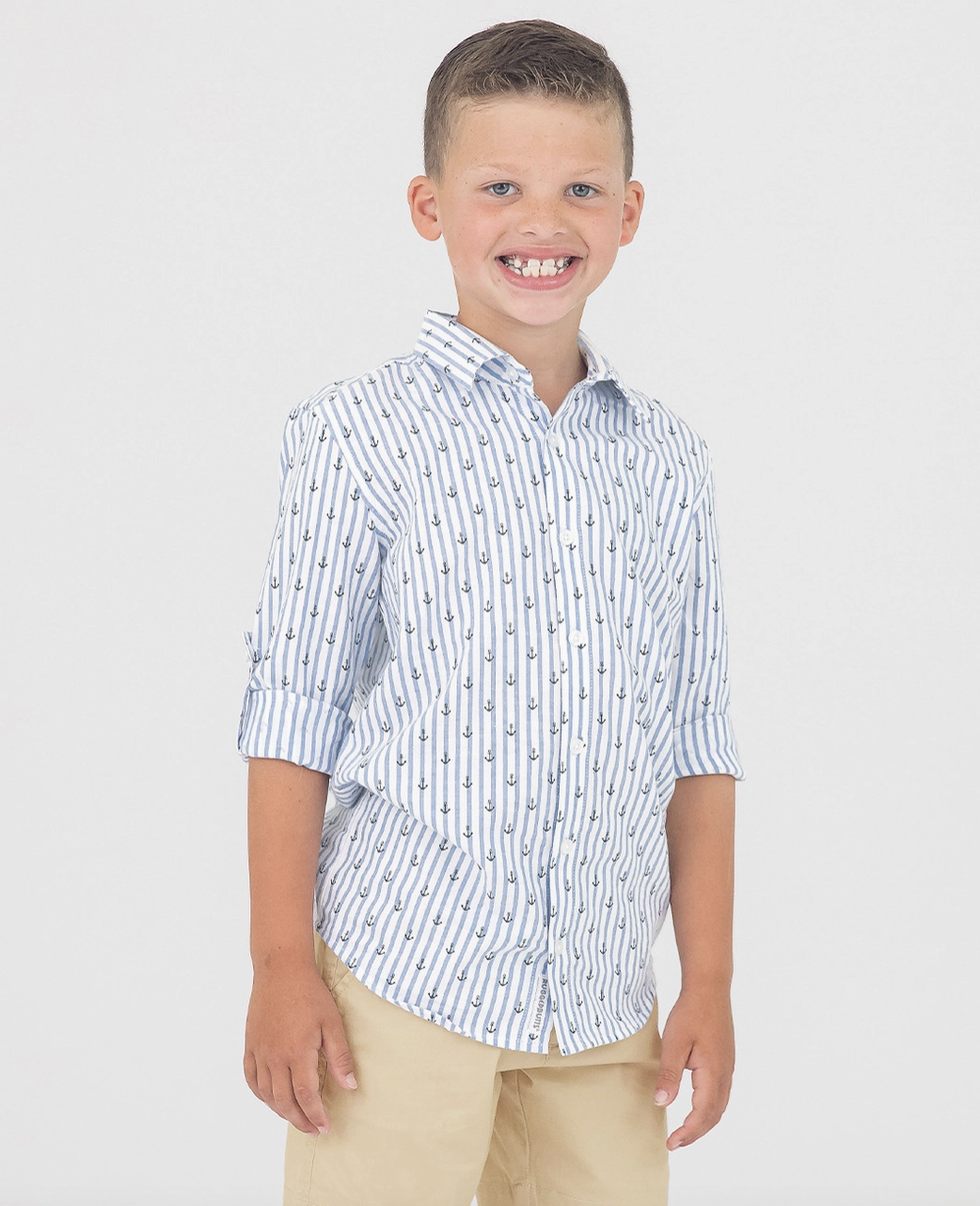 Ruggedbutts Anchors Ahoy Stripe Button Down Shirt