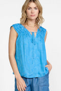 Current Air Split V Neck Short Sleeve Blouse