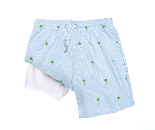 Bermies Palm Stripes Compression Lined Swim Trunks