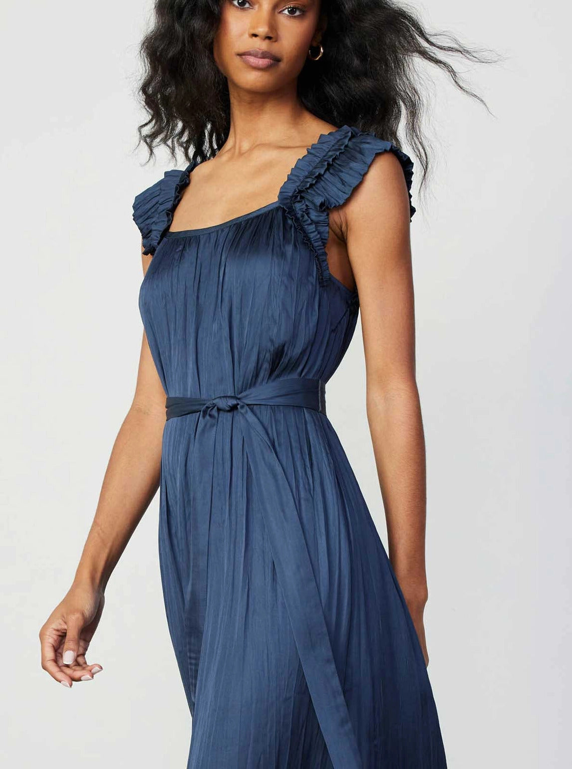 Current Air Double-Layer Ruffle Sleeve Crinkle 3Q Dress