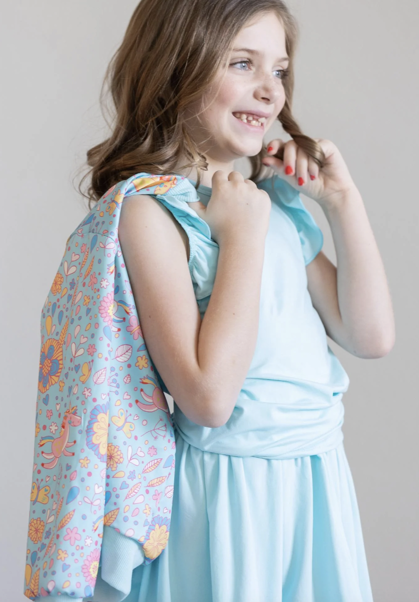 Mila & Rose Blue Retro Unicorns Satin Jacket