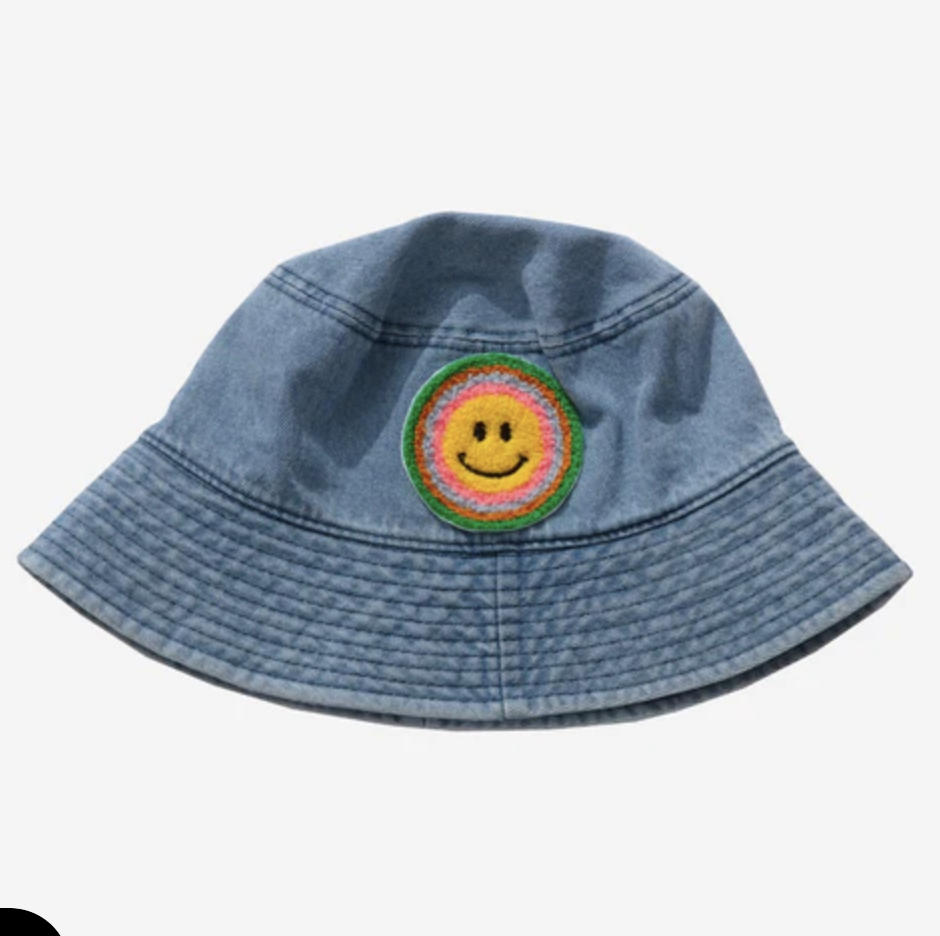Petite Hailey Smile Patched Denim Bucket Hat
