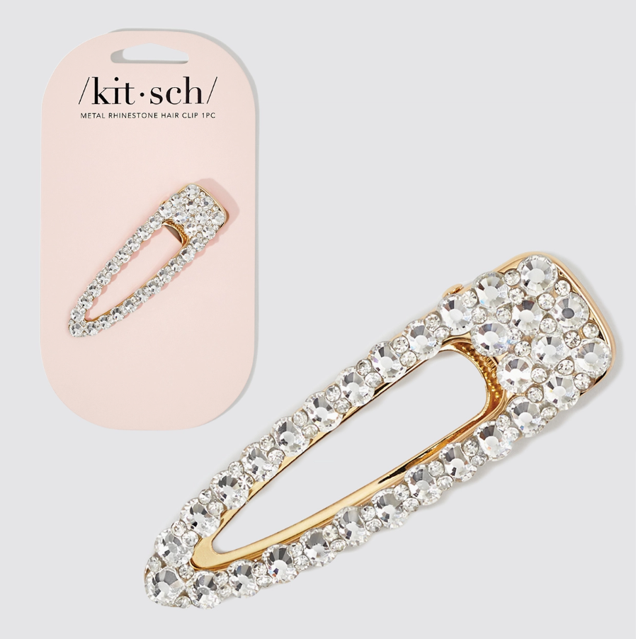 Kitsch - Metal Rhinestone Large Open Shape Hair Clip 1pc - Gold