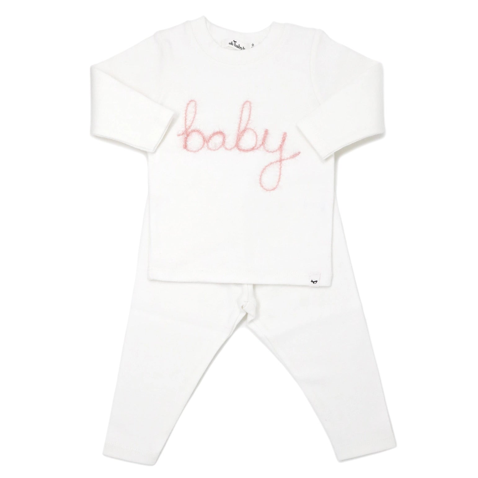 Oh Baby "Baby" Pink Sparkle Embroidered 2PC Set