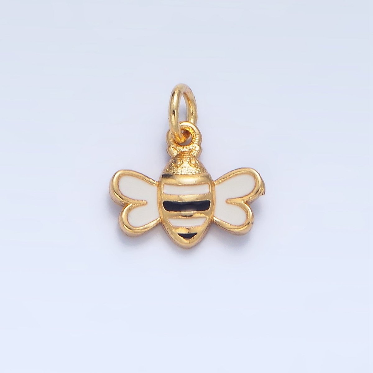24K Gold Filled Mini Bumble Bee Insect Black White Enamel Charm