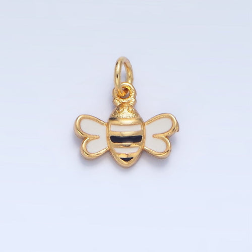 24K Gold Filled Mini Bumble Bee Insect Black White Enamel Charm