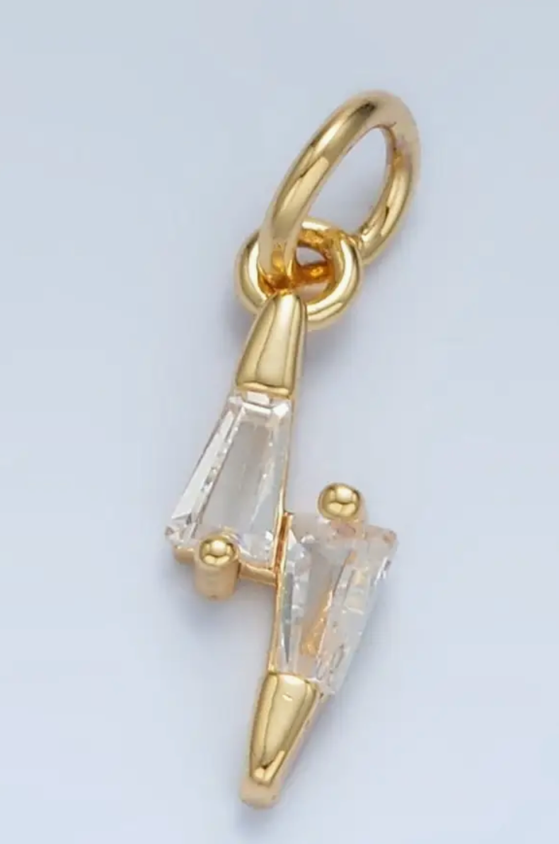 24K Gold Filled Mini Clear Cz Baguette Lightning Bolt Weather Charm