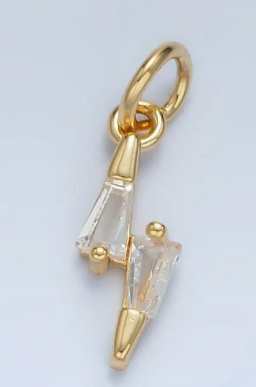 24K Gold Filled Mini Clear Cz Baguette Lightning Bolt Weather Charm