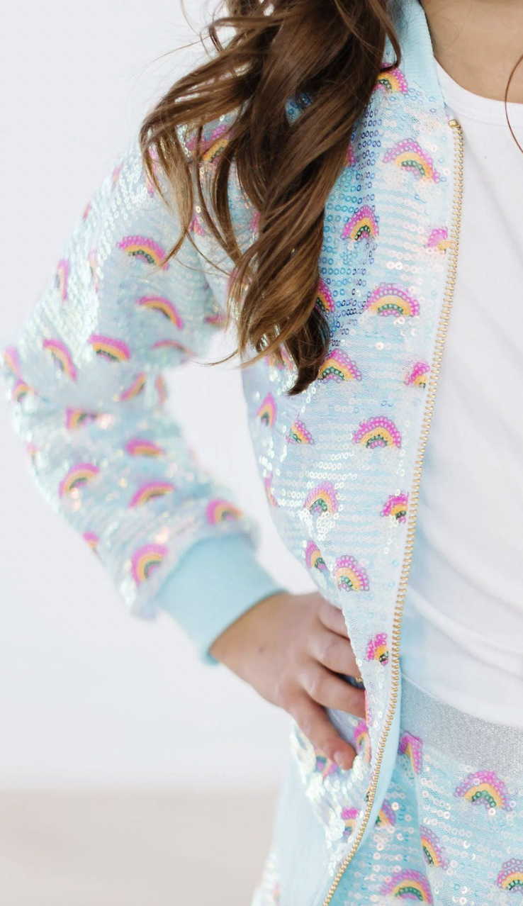 Mila & Rose Mint Rainbow Sequin Jacket