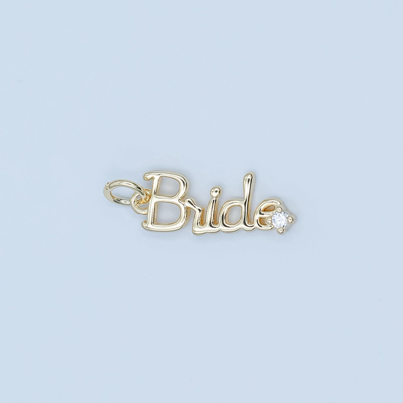 24K Gold Filled "Bride" Cursive Script Cz Charm in Gold