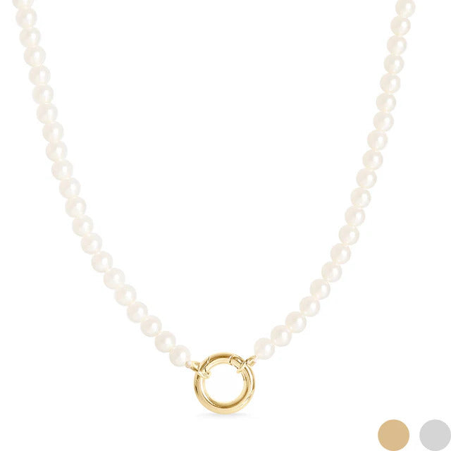 18" Glass Pearl Necklace with Charm Keeper