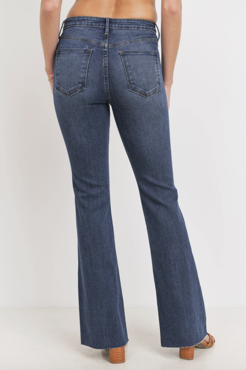 Just Black Denim Dark Denim High Rise Scissor Cut Flare Jean