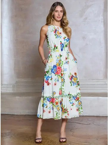 Current Air Floral Printed Halter-Neck Midi Dress