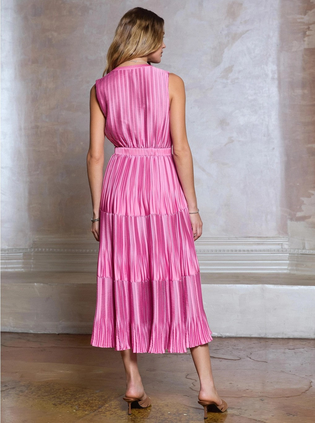 Current Air Pink Pleated Sleeveless Maxi Dress