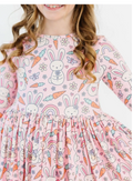 Springtime Bunnies 3/4 Sleeve Pocket Twirl Dress