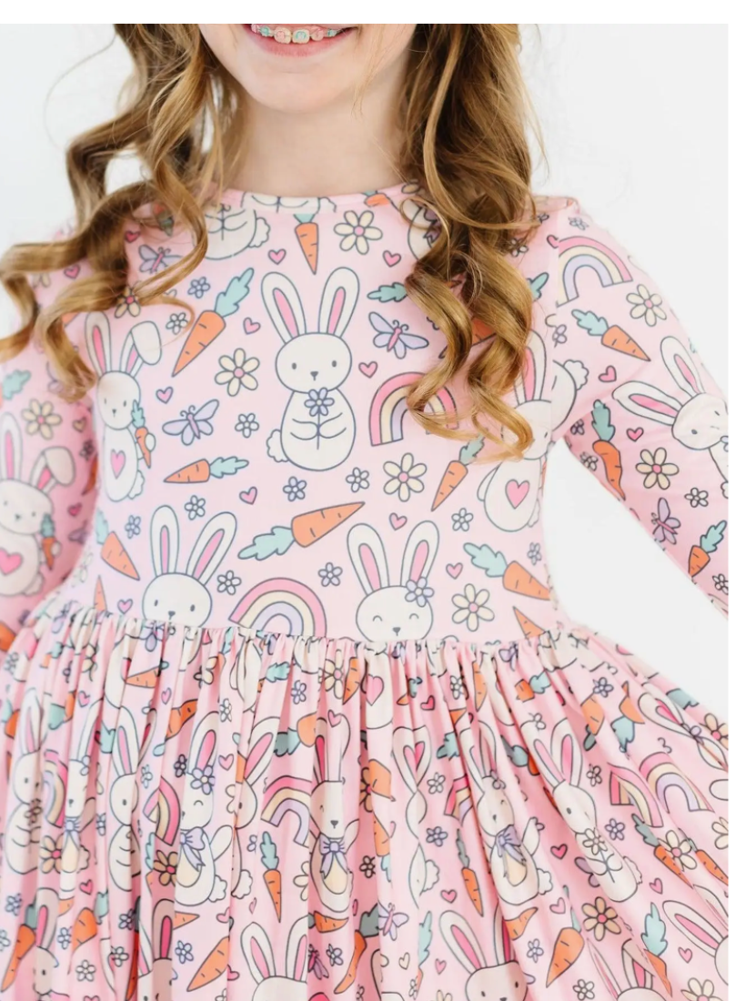 Springtime Bunnies 3/4 Sleeve Pocket Twirl Dress