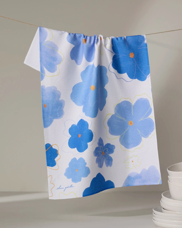 Geometry - Blue Blossoms Tea Towel