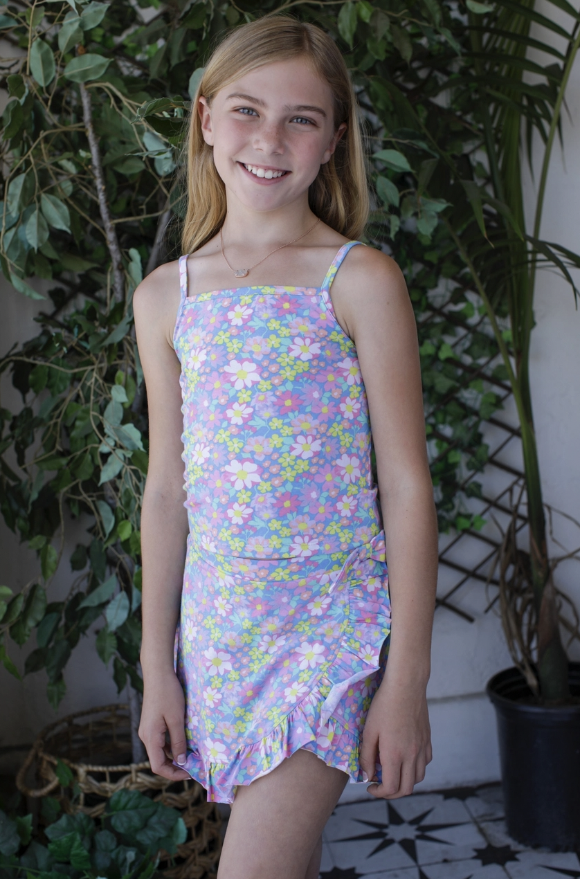Paper Flower Floral All Over Printed Tween Tank