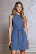 Current Air Eyelet Embroidery Sleeveless Shirt Mini Dress Indigo