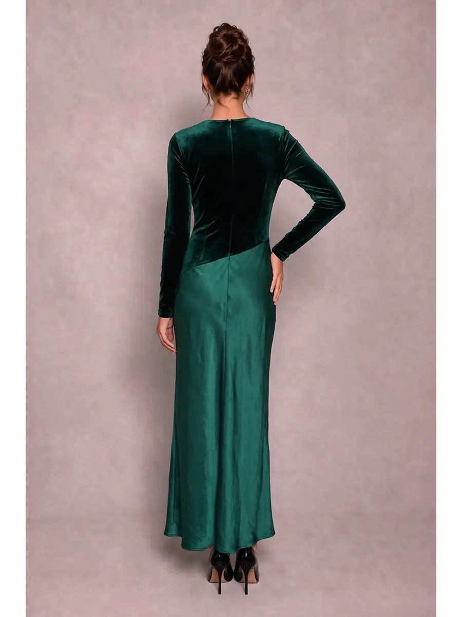 B. Right Apparel Velvet and Satin Paneled Maxi Dress