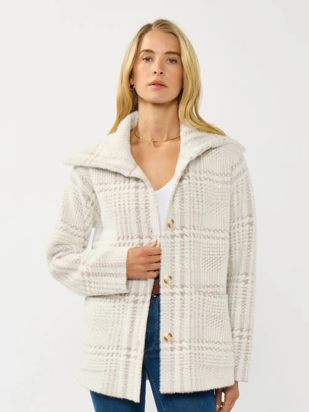 Lovestitch Plaid Button-Up Sweater Jacket