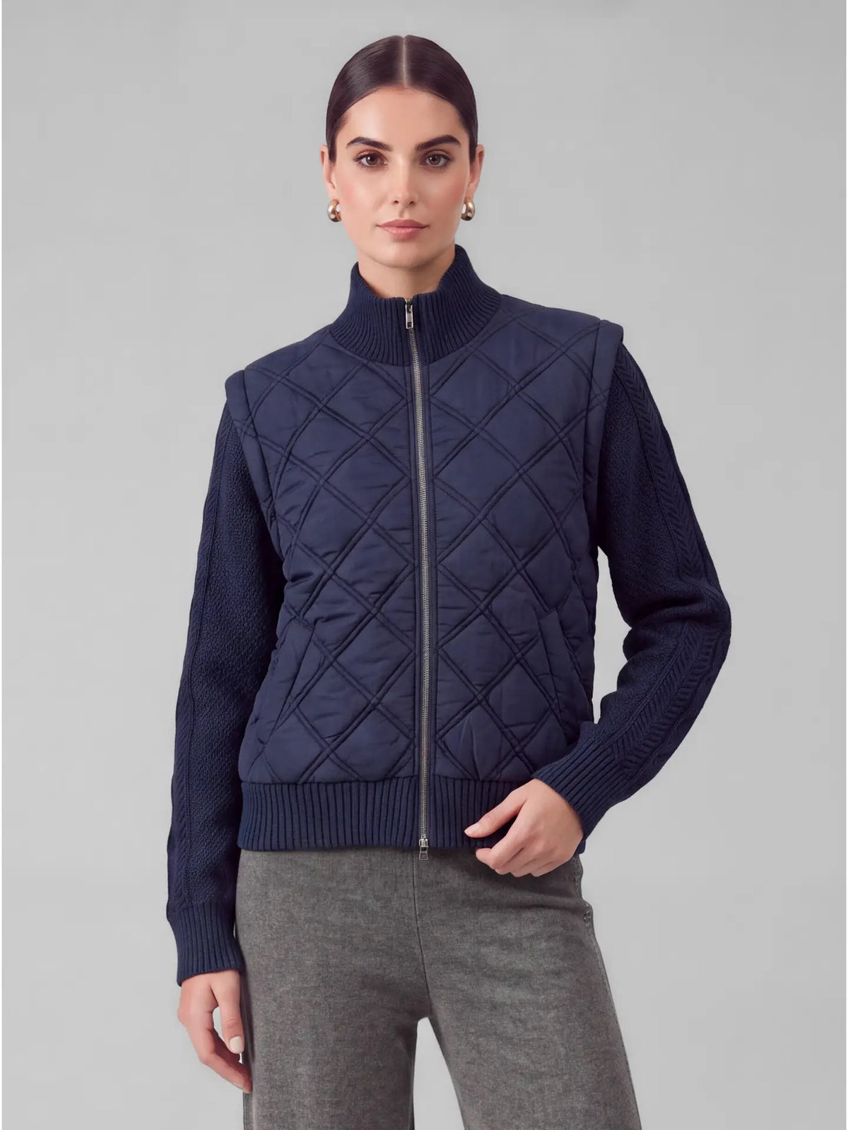Current Air Quilted Sweater Mixed Media Jacket