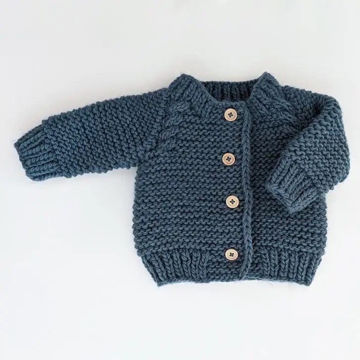 Huggalugs Slate Blue Garter Stitch Cardigan Sweater Baby & Toddler