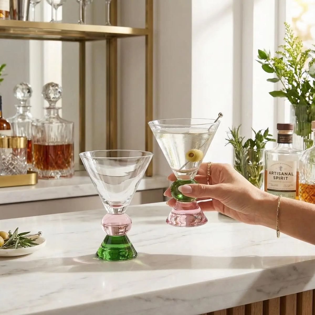 Stemless Martini Ritual Glasses, Sculptural Vibrant Colors