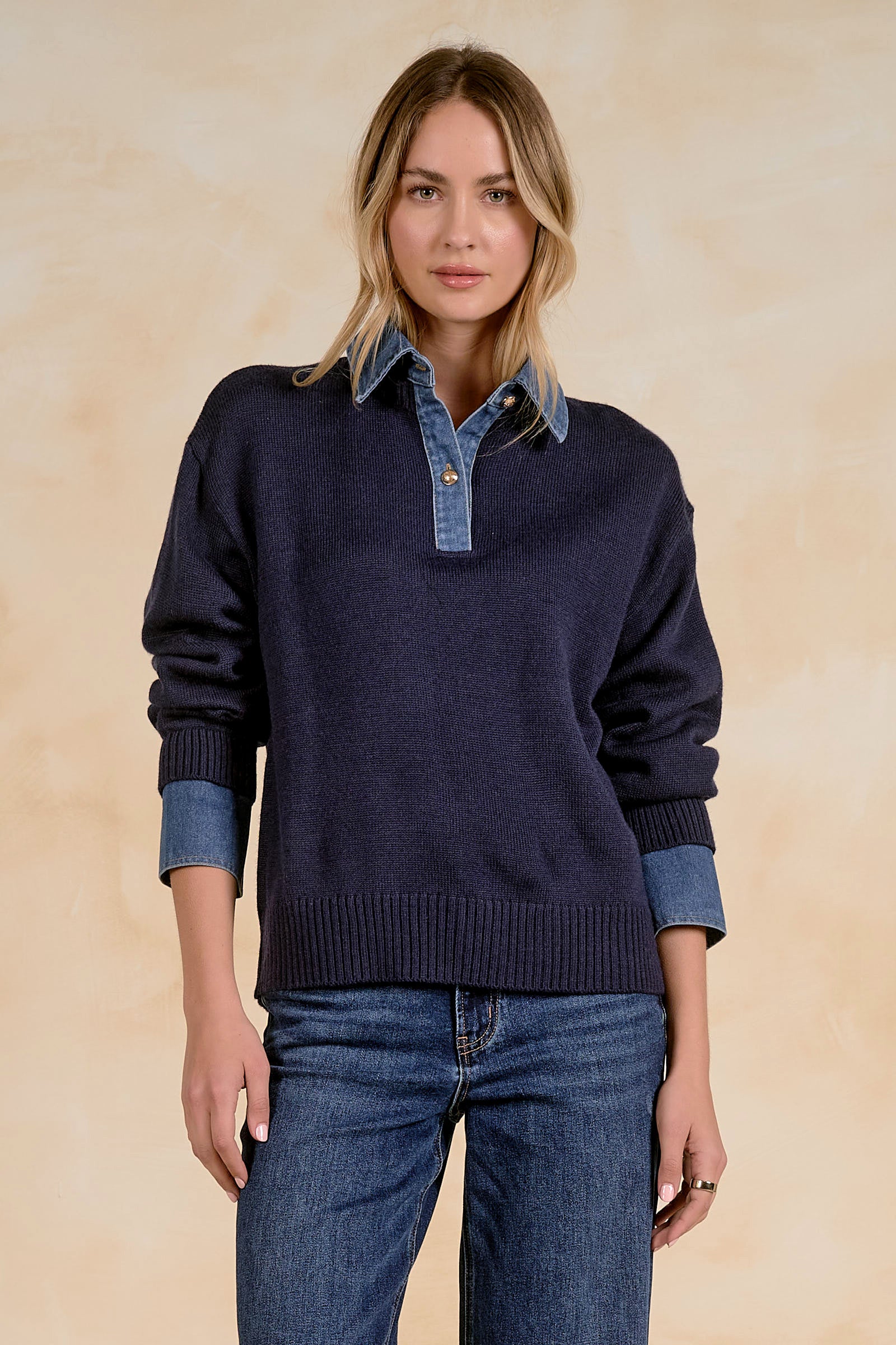 Elan Denim Collared Sweater